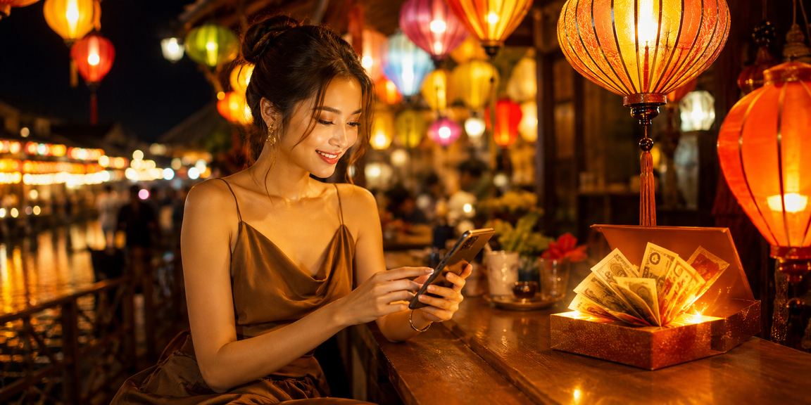 Người dùng tại Hội An thưởng thức cà phê trong khi kiểm tra tài khoản casino trên điện thoại